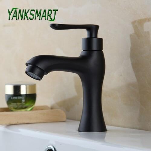 YANKSMART Blacked Bathroom Bain Sink Single Lever Faucet Deck Mounted Washbasin Sink Fuacets Only Cold Water Tap