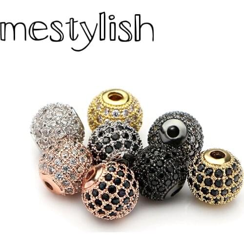 Mestylish 3pcs/Lot 6/8/10mm Zirconia Ball Micron Pave Zircon Ball Beads DIY Spacer Charms Beads Jewelry Accessoris