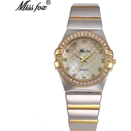 MISSFOX Gold Watch Fashion Brand Rhinestone Relogio Feminino Dourado Timepiece Women Xfcs Grils Superstar Original Role Watches