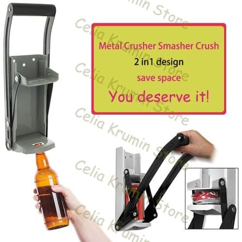 Long handle multifunctional creative wall-mounted beer bottle opener metal shredder crushing soda beer can tool can opener