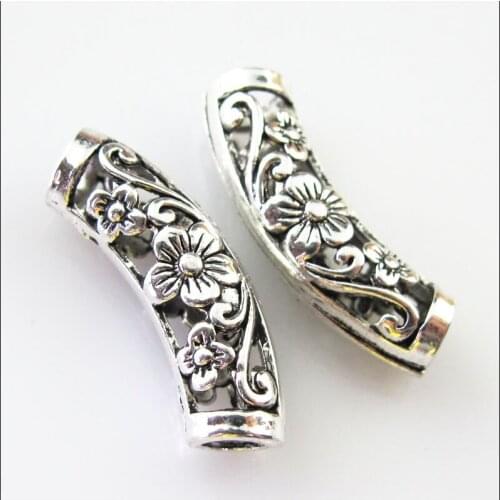 Fashion 5Pcs Tibetan Silver Flower Wave Tube Spacer Beads Charms 9x25.5mm