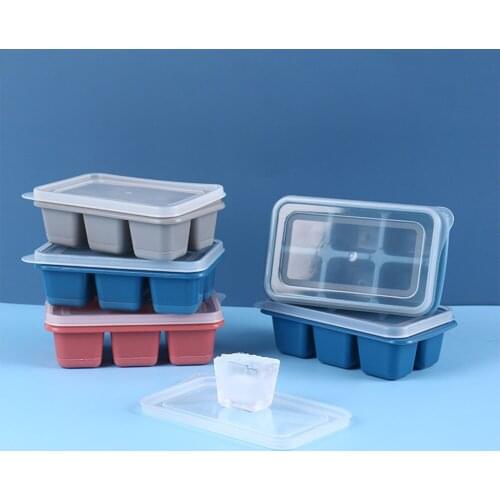 Soft Bottom Square Shape Ice Maker Silicone Ice Cube Mold with Lid Household DIY Desert Ice Tray Mould Kitchen Bar Accessories