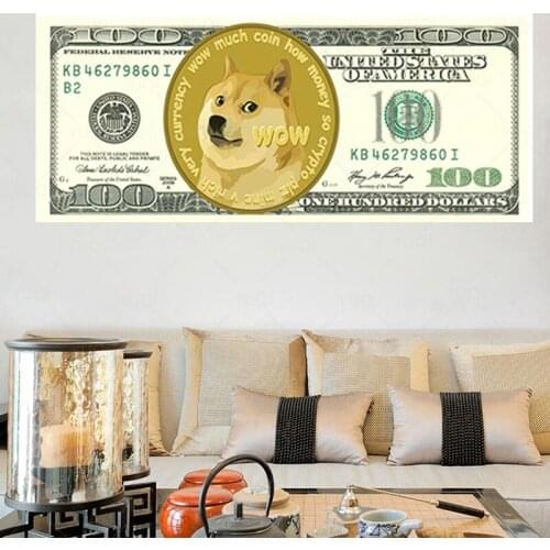 Funny Dogecoin Dollar Art Painting Wall Art Pictures Living Room Decor Poster and Prints Canvas Painting Wall Decor