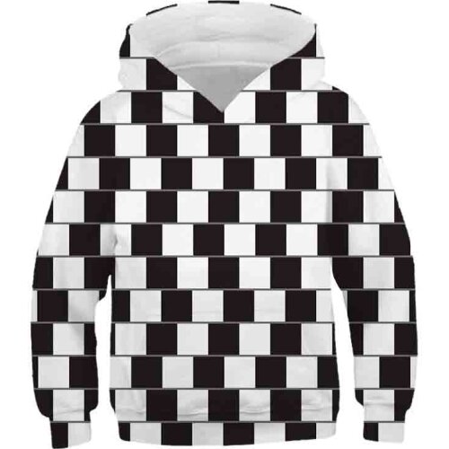 New Autumn Baby Boys Girls Clothes 3D Art Geometric Illusion Hooded Sweatshirt Childrens Kids Casual Sportswear Infant Clothing