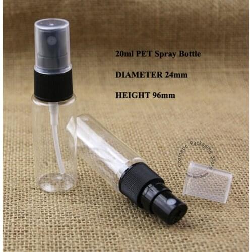 Wholesale 100pcs/lot 20ml PET Perfume Atomizing Pump Spray Bottle Liquid Plastic Women Cosmetic Container Black Lid Small Pot
