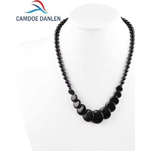 Six Design Natural Stone Onyx Necklace Round Beads 45CM Rope Chain Trendy Maxi Choker Necklace &Pendants Women Classic Jewelry