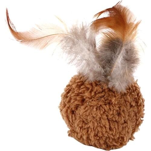 1pc Cat Plush Ball Toy Creative Faux Feather Decor Cat Training Toy Cat Interactive Toys Pet Supplies Cat Favors