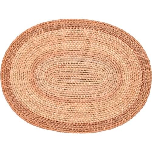 Oval Rattan Placemat,Natural Rattan Hand-Woven,Tea Ceremony Accessories,Suitable for Dining Room, Kitchen,Living Room