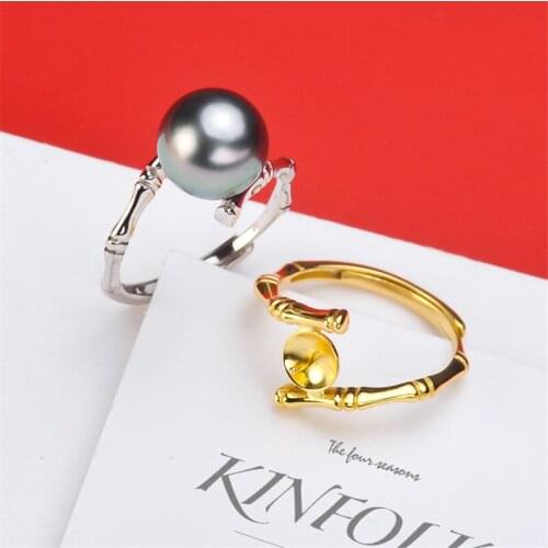 S925 Sterling Silver Adjustable Ring Settings Base Blank Jewelry Findings Fit Half Hole Pearl DIY Women Ring Making Accessories