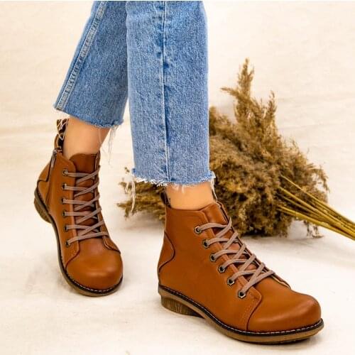 Tonar Olina Tan Skin Women 'S Boots-Seasonal Winter Bağacıklı Flat Base
