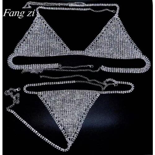 Sexy womens shining Rhinestone bra and thong womens charm bikini crystal body jewelry sling underwear jewelry gifts wholesale