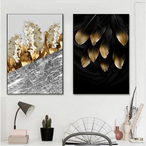 Nordic Golden Plants Flowers Leaf Canvas Painting Poster Print Unique Decor Wall Art Pictures For Living Room Bedroom Aisle