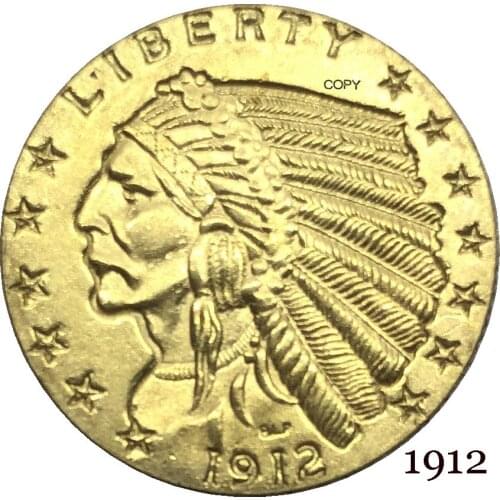 United States Of America 1912 2½ Dollars Indian Head Quarter Eagle USA Liberty 2.5 USD God We Trust Gold Copy Coin Brass Metal