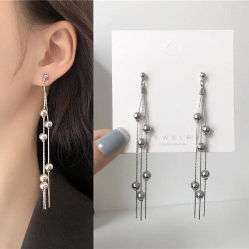 Punk Simple Solid Color Metal Beads Chain Tassel Drop Pendent Earrings for Women Girls Ear Jewelry Gift 2021 Trend New Arrival