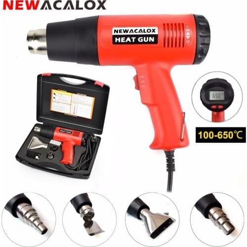 NEWACALOX 2000W Hot Air Gun With Carry Case LCD Variable Temperature Control EU 220V Heat Gun Kit 4 Nozzles for Shrinking PVC