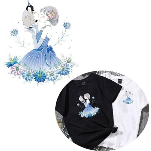 Cartoon Princess Girl Iron On Transfer For Kids Clothes Stripes Iron On Patch Heat Transfer Vinyl Thermal Sticker Applique Badge