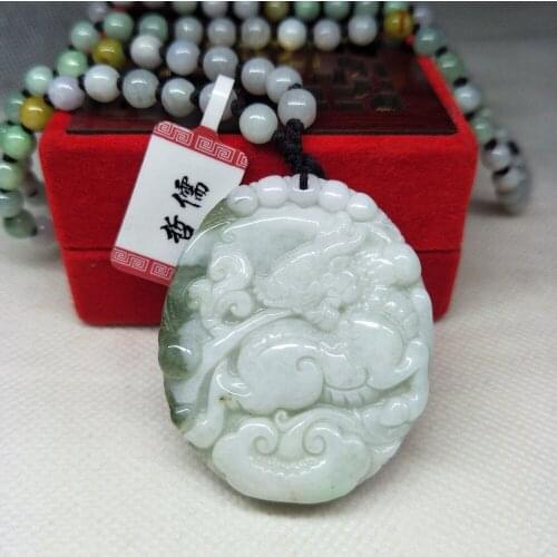 Zhe Ru Jewelry Pure Natural Jadeite Bicolor Beast Kirin Pendant Tricolor Jade Bead Necklace Send A-level National Certificate