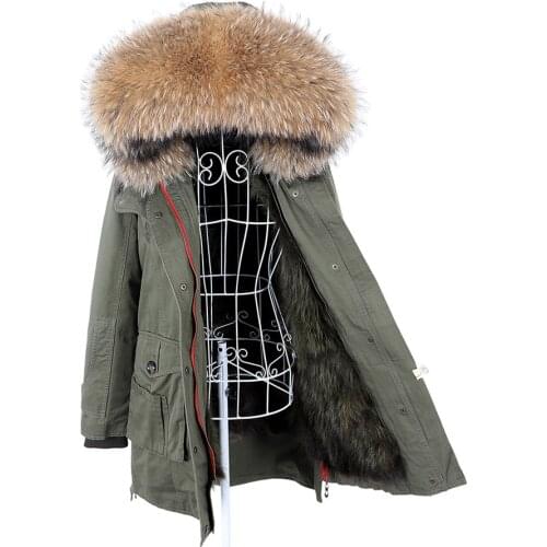 New winter womens long female jacket fox fur coat Thick parka coat Removable natural raccoon lining real big fur collar fashion