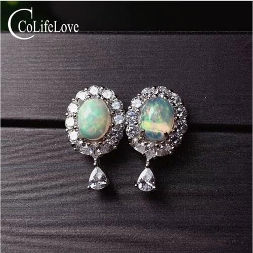 CoLife Jewlery 925 Silver Gemstone Stud Earrings 100% Natural Opal Earrings for Daily Wear Elegant Opal Jewelry Gift for Woman