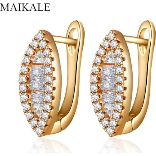 MAIKALE Luxury Cubic Zirconia Stud Earrings for Women Gold Silver Color Ear Studs Exquisite Jewelry Personality Gifts for Girls