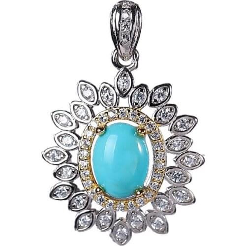 S925 sterling silver Inlay Natural turquoise Pendant Personality Fashion Light luxury Temperament Ladies Silver pendant