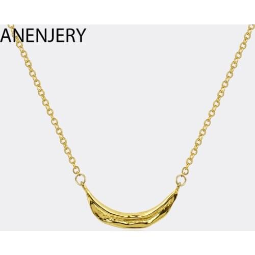 ANENJERY 925 Sterling Silver Irregular Fold Moon Necklace for Women Simple Wedding Jewelry Gifts S-N767