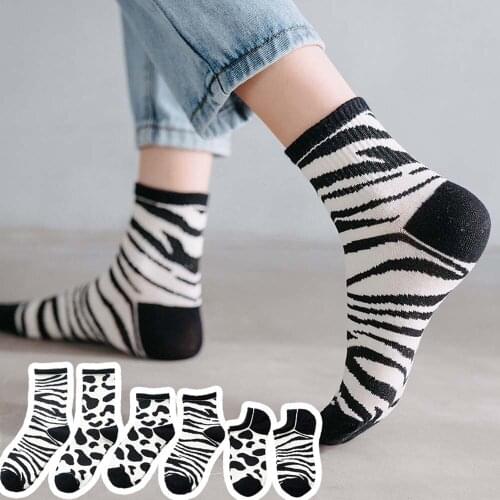 Winter Warm Lovely Harajuku Leopard Cow Printed Sock Women Socks Cotton Striped Socks