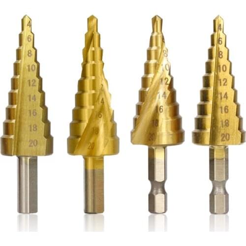 1pc 4-20mm HSS Titanium Coated Step Drill Bit Drilling Core Drill Bit Power Tool for Metal Wood Hole Cutter