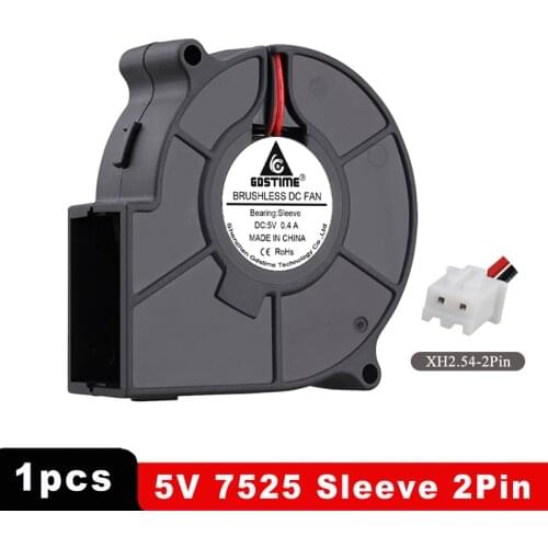1Pcs Gdstime DC 5V 2Pin 75x75x25mm 75mm Brushless Turbo Centrifuge Cooling Fan 7525 25mm Blower Fan Heatsink 3000RPM
