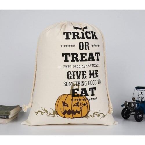 100pcs Trick or Treat Pumpkin Halloween Sack Christmas Canvas Santa Sack Halloween Tote Bag Halloween Bag Drawstring Gift Bag