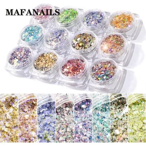 12Box/Set Irregular Sequins Nail Mermaid Glitter Nail Art Decorations Laser 3D Glitter Powder Accessories Sequins For Nails PT59