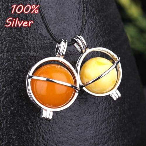 12mm 13mm 925 sterling silver Color pendant empty ball ball pendant set inlaid beeswax amber ball pendant blank