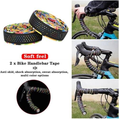 2Pcs Bicycle Handlebar Tape Breathable and Non-Slip Fixed Tape Road Bike Handlebar Colorful Shaft Wrap for Cycling Damping