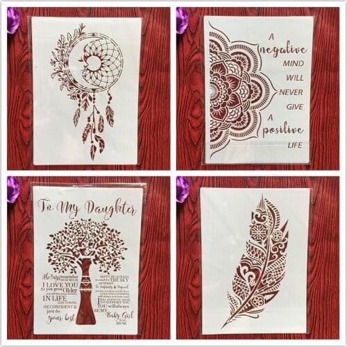 4pcs / set A4 Stencils Painting Coloring Embossing Scrapbook Album Decorative Template for walls Mandala stencil plastic