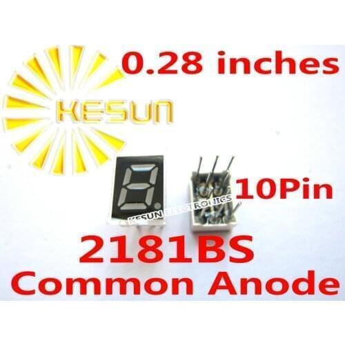 5PCS x 0.28 inches Red 2181AS 2181BS 10Pin Common Anode/Cathode Single Digital Tube LED Display Module Light Beads