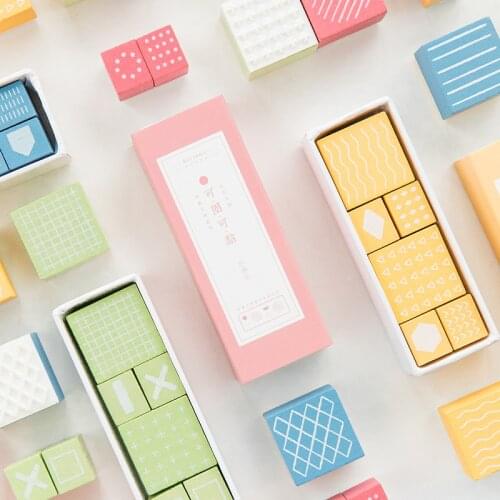 6 Pcs Color Basic Geometry Series Stamp DIY Craft Wooden Rubber Stamps for Scrapbooking Stationery Scrapbooking Standard Stamp
