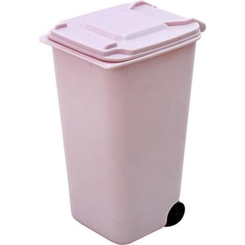 Household Office Creative Wheelie Mini Trash Can Desktop Plastic Bucket Dustbin Eco-friendly Durable Home Storage Accessories