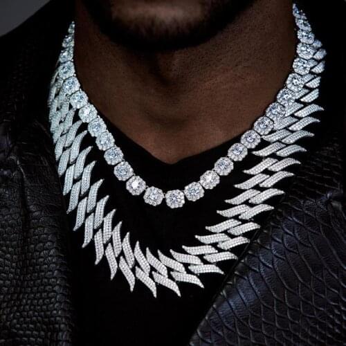 New arrived hip hop cuban link chain 30mm width 3 row cz paved iced out bling spiked big heavy mens boy cuban chain necklace