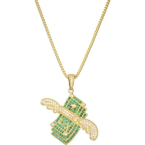 2020 New Money Cubic Zircon Iced Out Chain Flying Cash Hip Hop Jewelry Pendant Necklace For Men Women