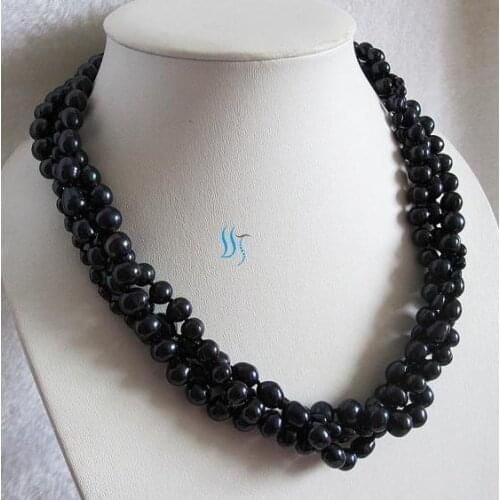 Black Pearl Jewelry Set 4-10mm 4 Rows Freshwater Pearl Necklace Magnet Clasp Free One Pairs Earrings