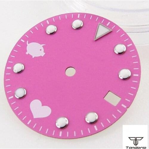 Bliger 28.5mm Pink Watch Dial Parts For MIYOTA 8215 ETA 2836 mingzhu 2813 Automatic Movement Luminous Marks With Date Window