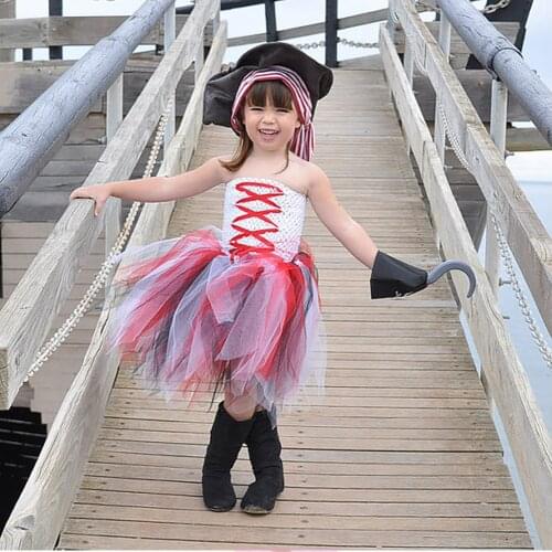 Moeble Halloween Children Pirate Cosplay Tutu Dresses Kids Pirate Dress With Accessories Costumes Girls Festival Ball Gown