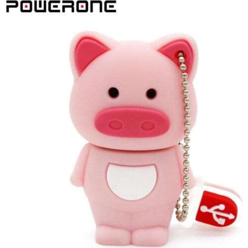 POWERONE Wholesal Genuine animal pendrive 4GB 8GB 16GB 32GB USB 2.0 Thumb Memory Stick Pen Drive Cartoon Cute Pig USB Flash