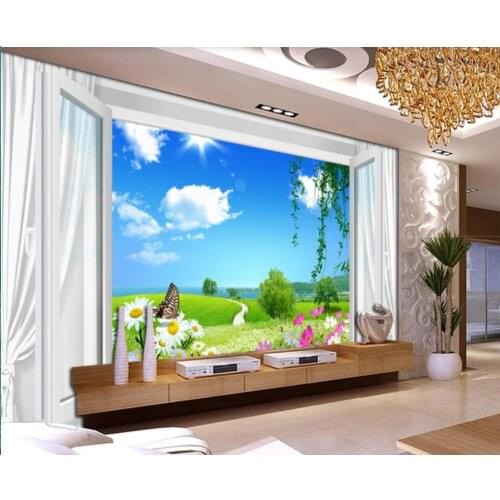 Custom mural 3d wall mural on the wall Dream spring 3d window curtain willow chrysanthemum photo wallpaper in the living room