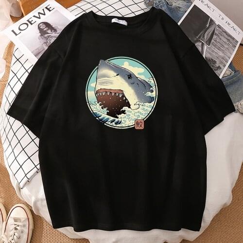 Ukiyoe Shark Japanese Style Print Tshirts High Quality Fashion Crewneck Tops Breathable Tshirt MenS Casual Vintage Man T-Shirts