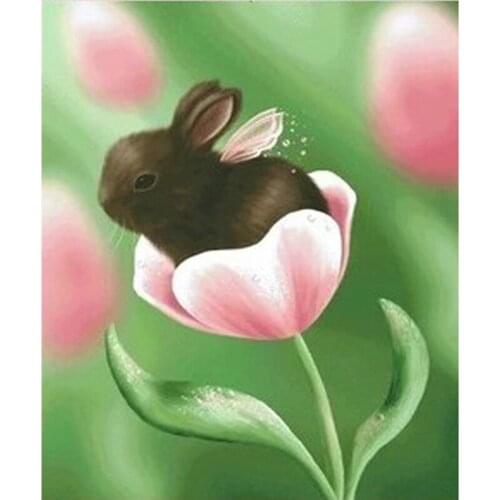 Hot Sale rabbit & flower diamond mosaic kits for embroidery needlework cross stitch embroidery 5088R- square Diamond Embroidery