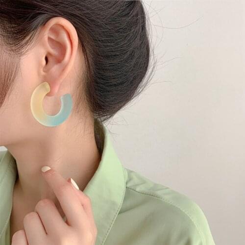 Gradient Jelly Color Earrings Female Simple C-shaped Earrings Cute Charms Jewelry Accessories