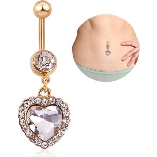 CRYSPURE Belly Button Rings Belly Piercing Women Men Body Jewelry Navel Piercing Ringsstainless steel Hanging Dangle Heart