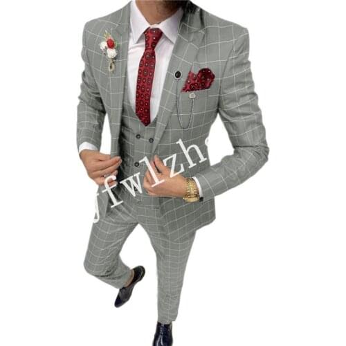 Handsome One Button Groomsmen Peak Lapel Groom Tuxedos Wedding Dress Men Suits Blazer Prom Dinner (Jacket+Pants+Tie+Vest) 202