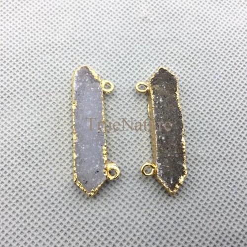 Fashion Agates Stone Jewelry Gold Electroplated Druzy Roundrect Charms Bulk Of 10 Pendants Connectors In 40*9 mm PM4354